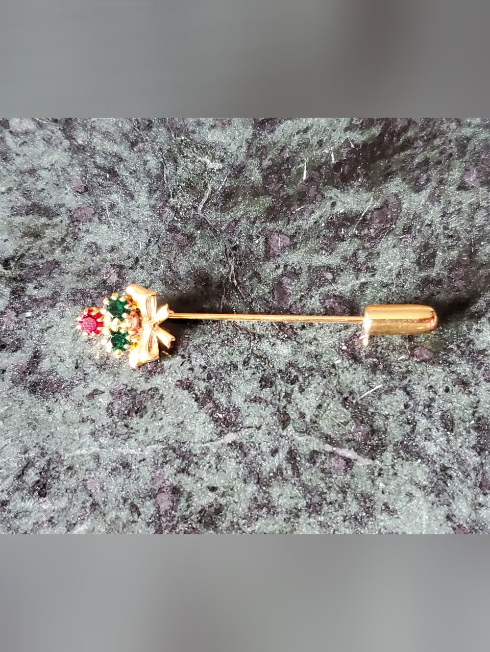 Vtg. Holiday Rhinestones & Bow Stick Pin
